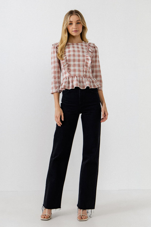 english factory Plaid Blouse WHITE/RED
