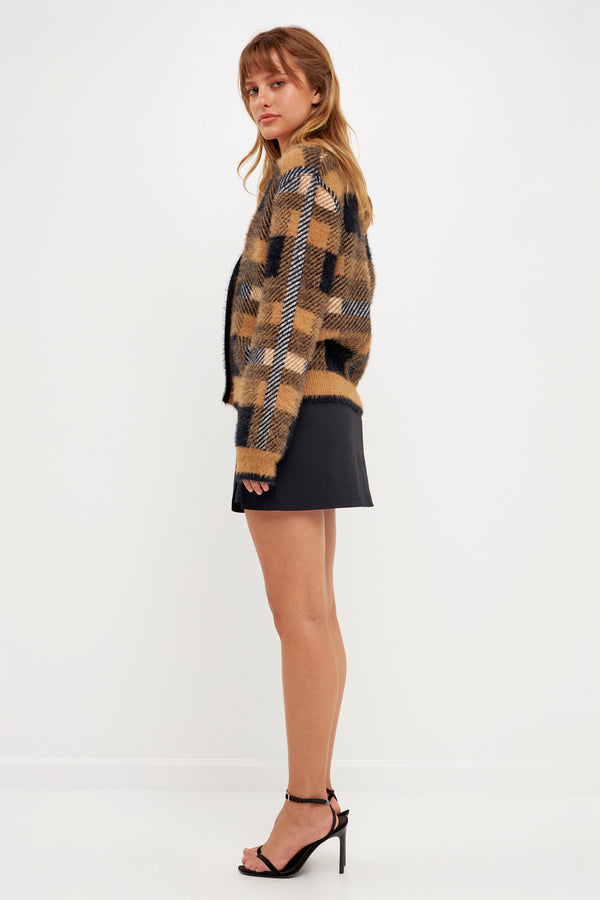 English Factory Plaid Cardigan CAMEL