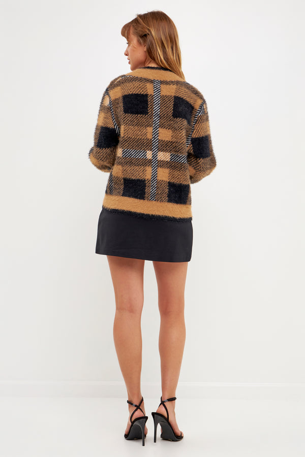 English Factory Plaid Cardigan CAMEL
