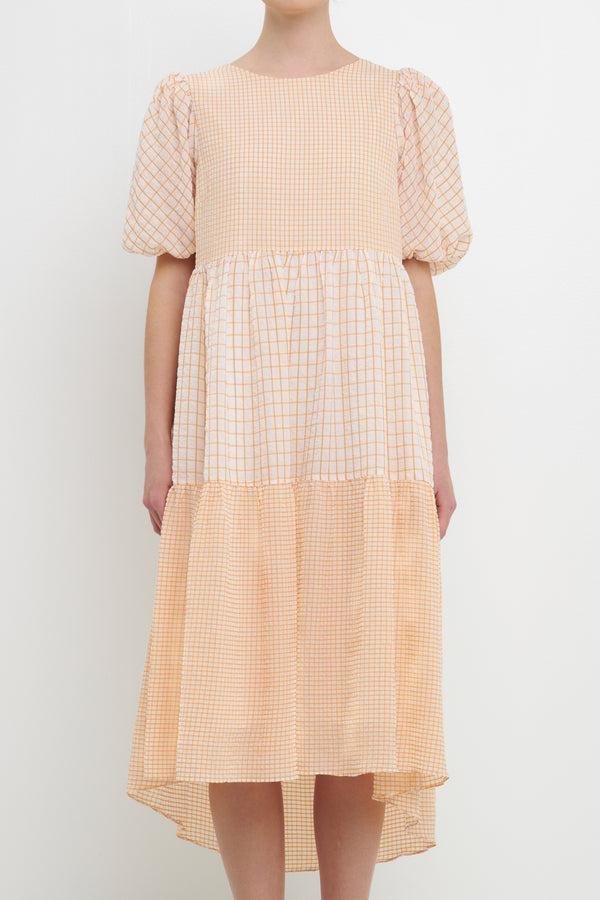 English Factory Plaid Check Midi Dress ORANGE