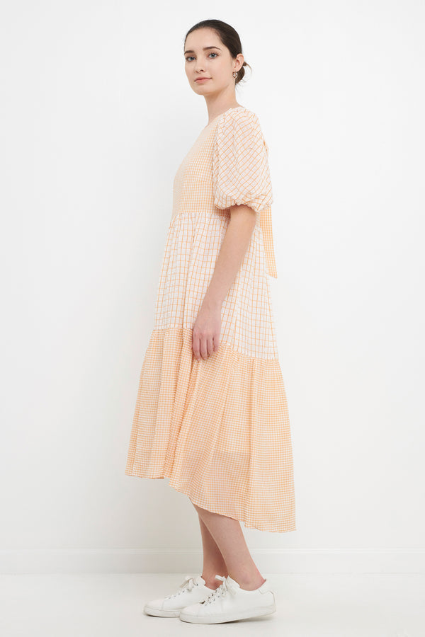 English Factory Plaid Check Midi Dress ORANGE