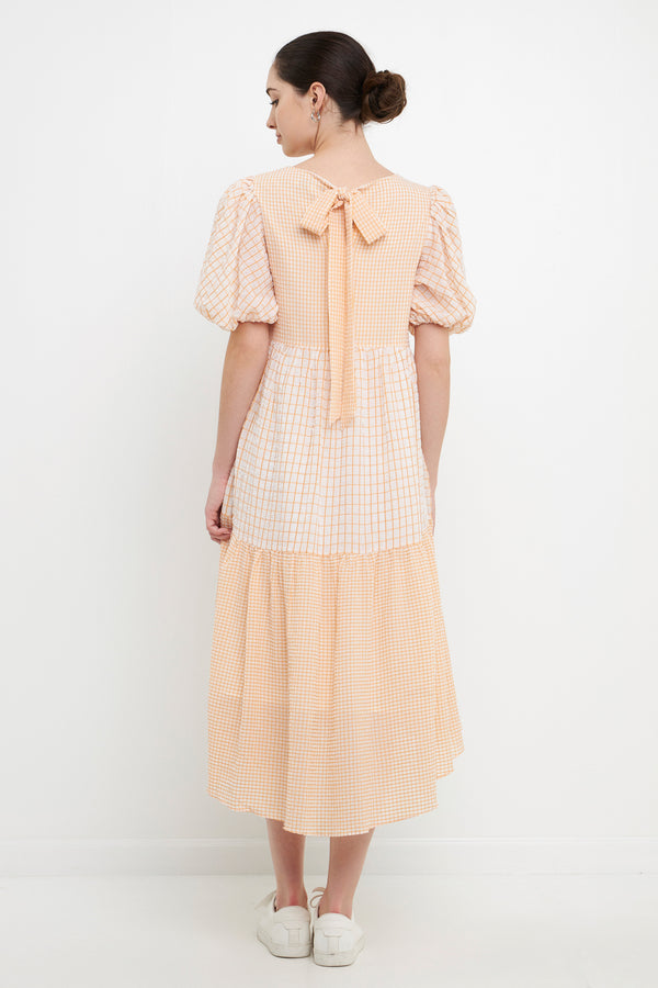 English Factory Plaid Check Midi Dress ORANGE