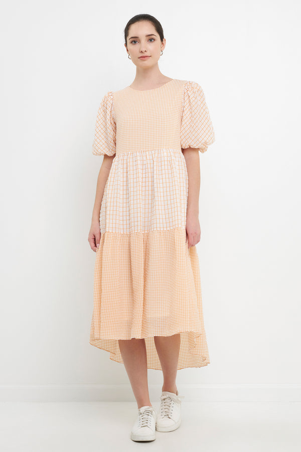 english factory Plaid Check Midi Dress ORANGE