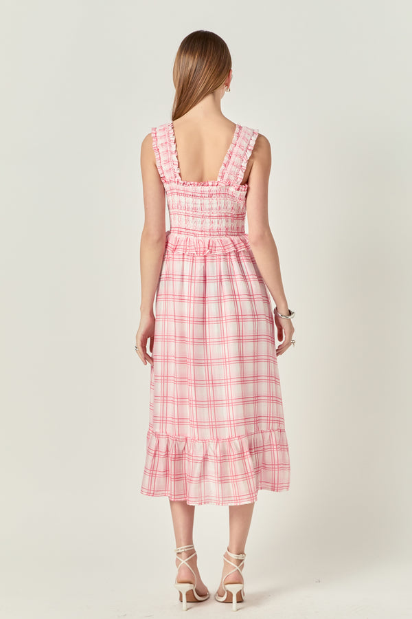 English Factory Plaid Ruffled Midi Dress RED