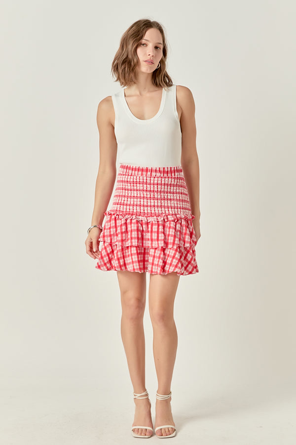 english factory Plaid Smocked Mini Skirt RED