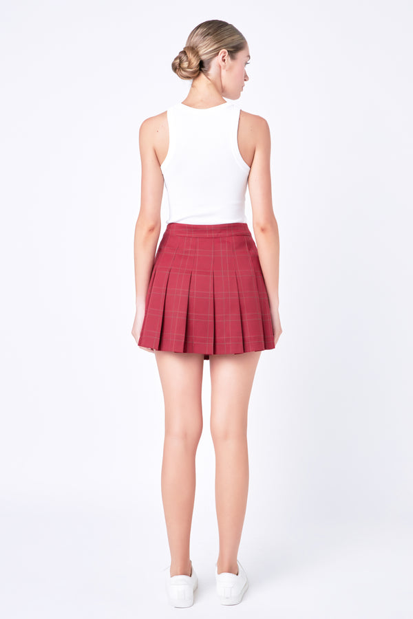 English Factory Pleated Check Skort RED