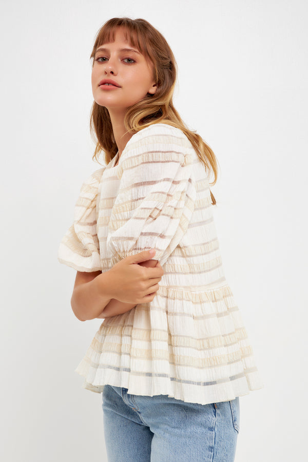 English Factory Pleated Fabric High-Low Top IVORY