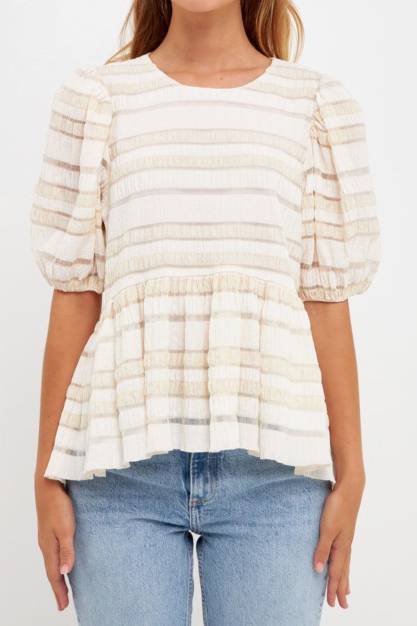 English Factory Pleated Fabric High-Low Top IVORY