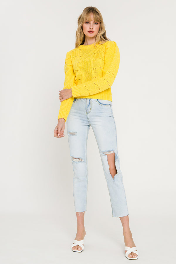 english factory Pleated Long Sleeve Sweater YELLOW