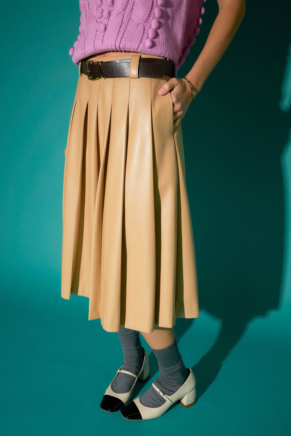 English Factory Pleated Midi Skirt TAUPE