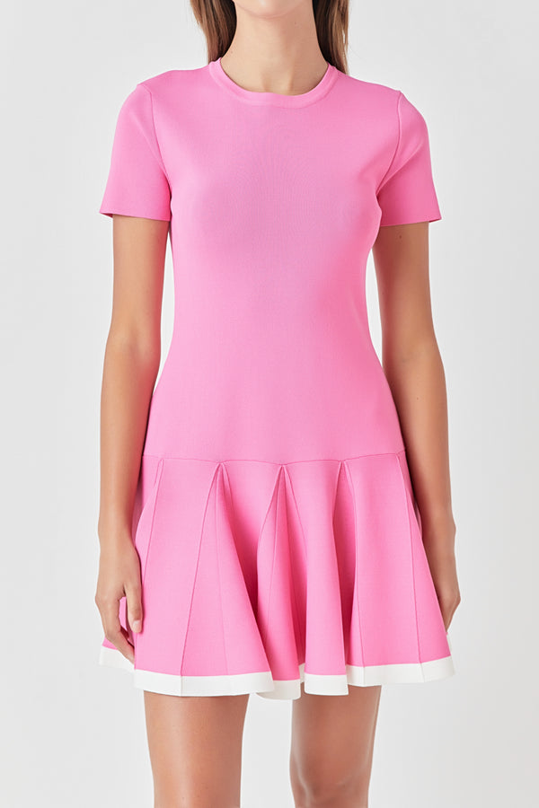 English Factory Pleated Mini Knit Dress PINK