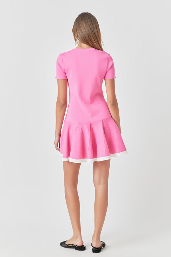English Factory Pleated Mini Knit Dress PINK