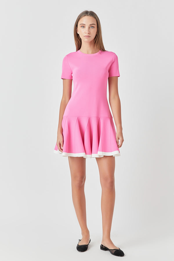 english factory Pleated Mini Knit Dress PINK