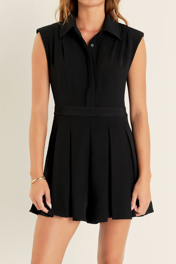 English Factory Pleated Romper BLACK
