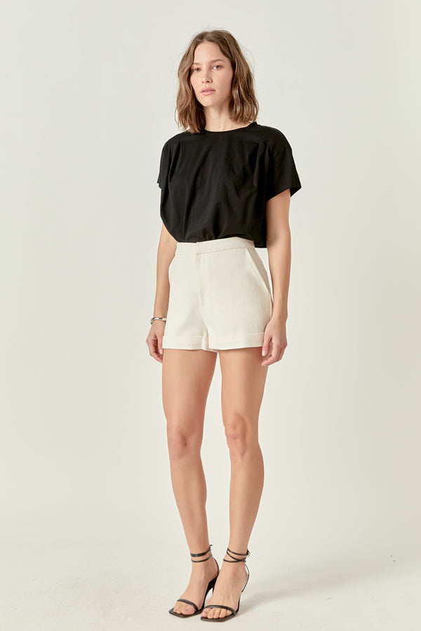 English Factory Pleated Short Sleeve T-Shirt BLACK