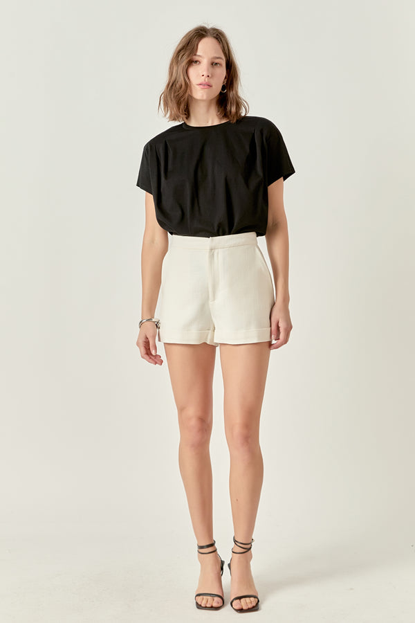 english factory Pleated Short Sleeve T-Shirt BLACK