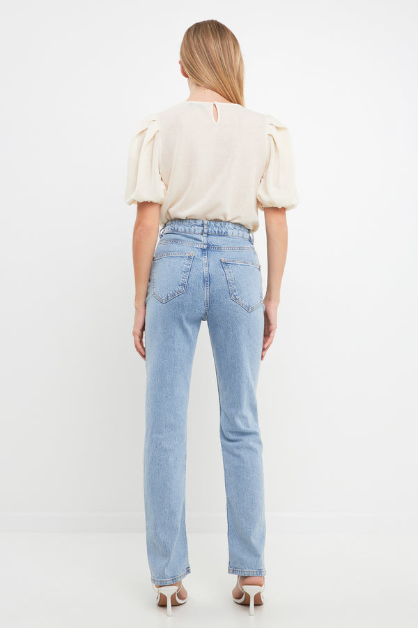 English Factory Pleated Shoulder Knit Top BLACK