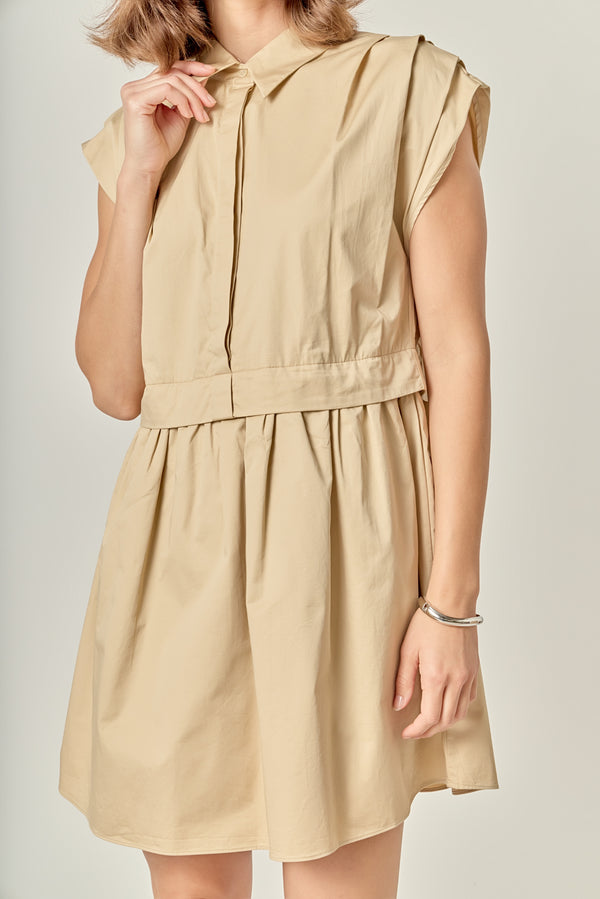 English Factory Pleated Shoulder Shirt Dress TAN