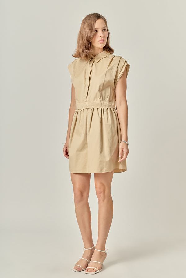 English Factory Pleated Shoulder Shirt Dress TAN