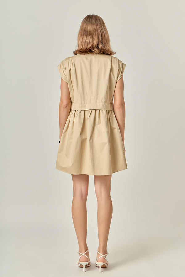 English Factory Pleated Shoulder Shirt Dress TAN