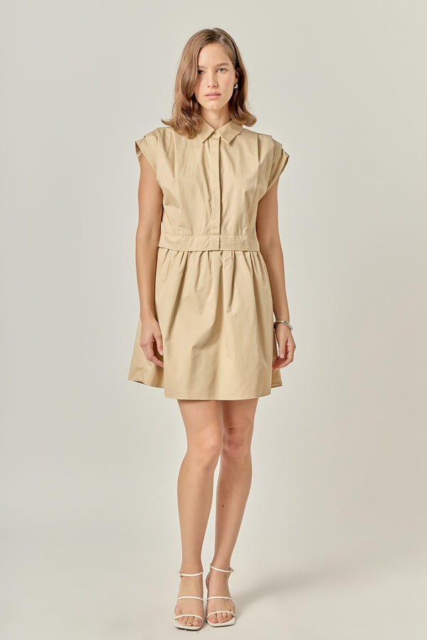 english factory Pleated Shoulder Shirt Dress TAN