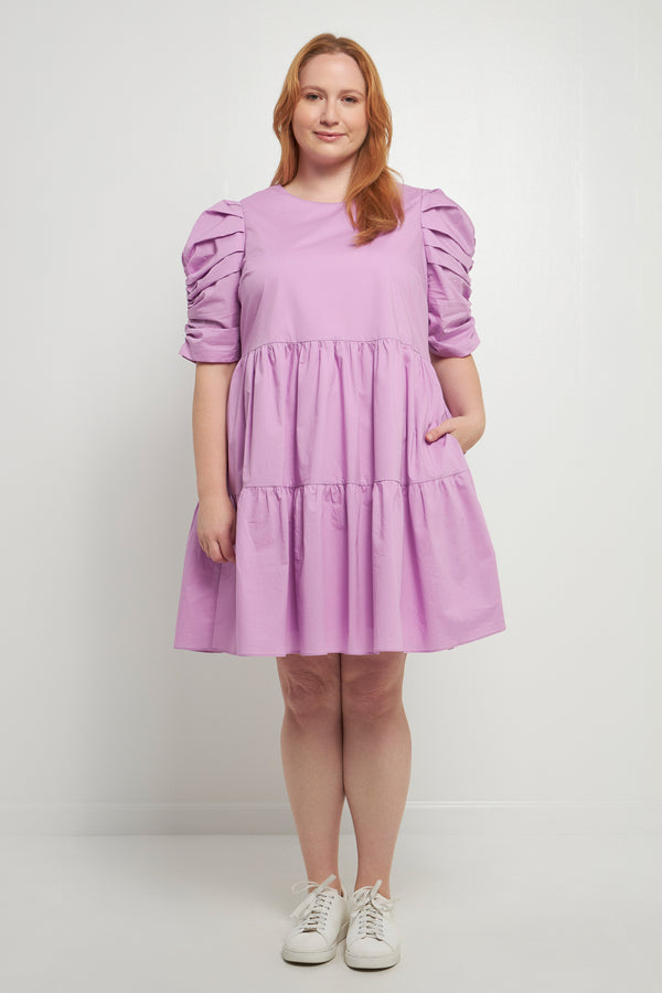 english factory Pleated Sleeve Mini Dress LILAC