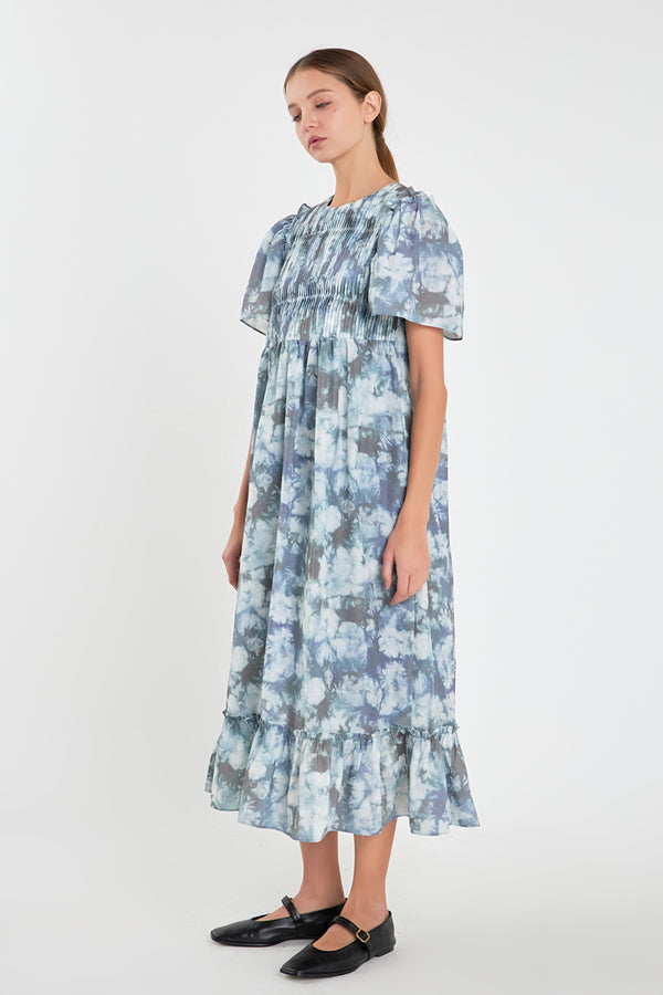 English Factory Pleated Tie Die Maxi Dress GREEN