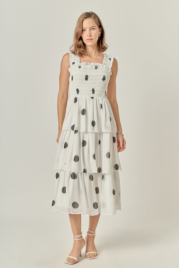 english factory Polka-dot Midi Dress WHITE/BLACK