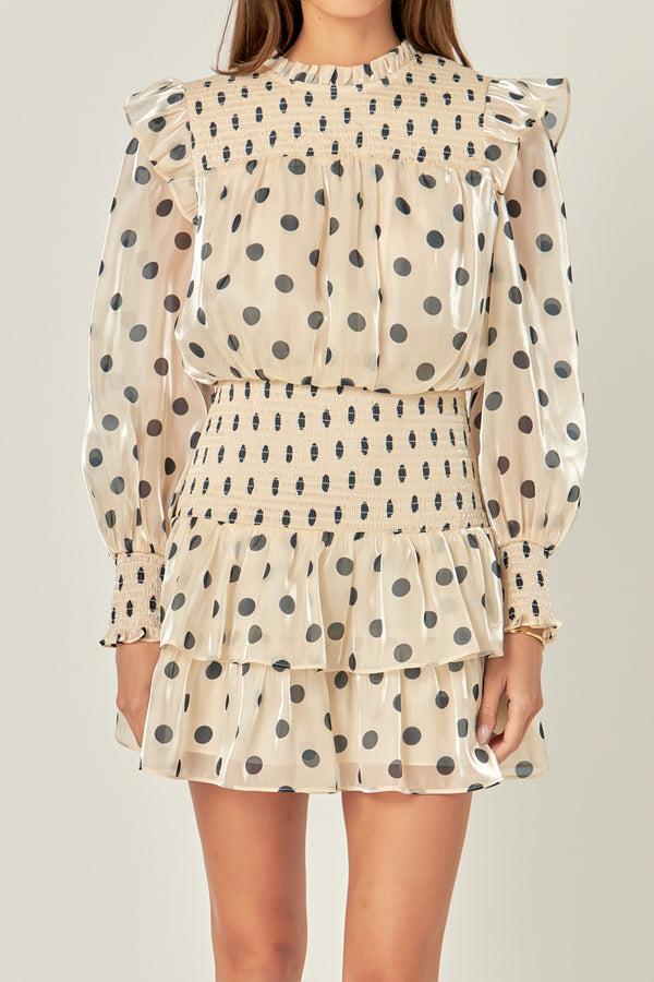 English Factory Polka Dot Mini Dress BEIGE/BLACK