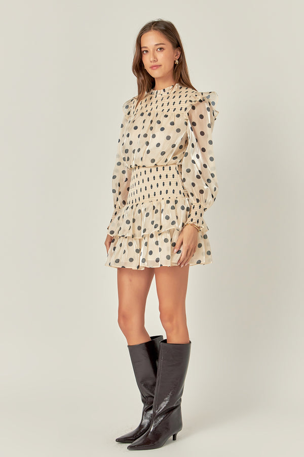English Factory Polka Dot Mini Dress BEIGE/BLACK