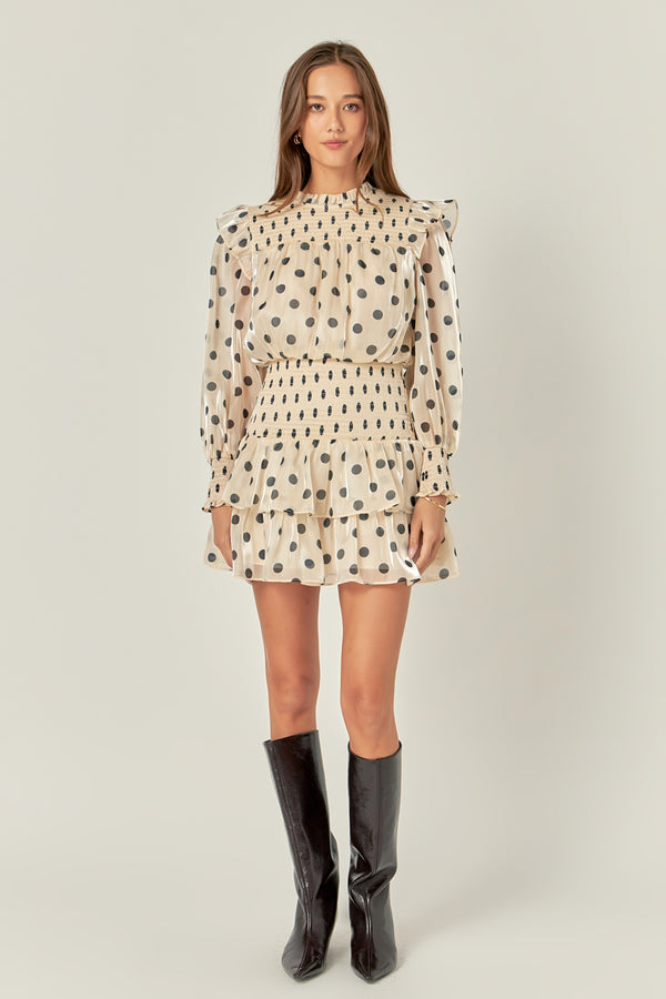 english factory Polka Dot Mini Dress BEIGE/BLACK