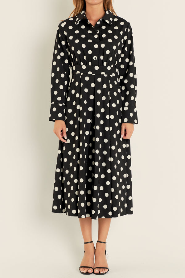 English Factory Polka Dot Shirt Dress BLACK