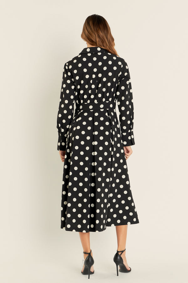 English Factory Polka Dot Shirt Dress BLACK
