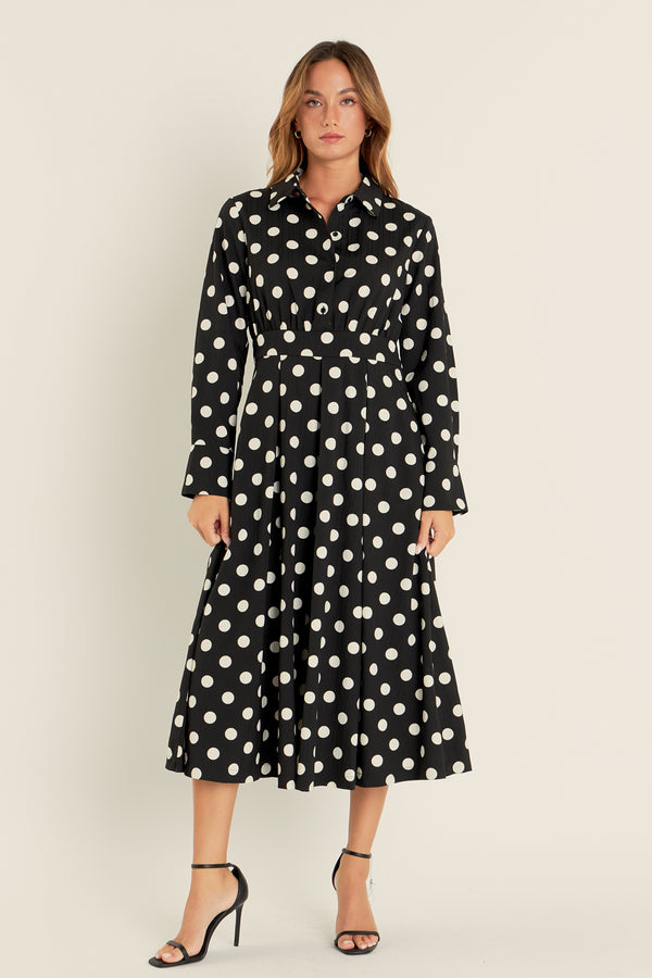 english factory Polka Dot Shirt Dress BLACK