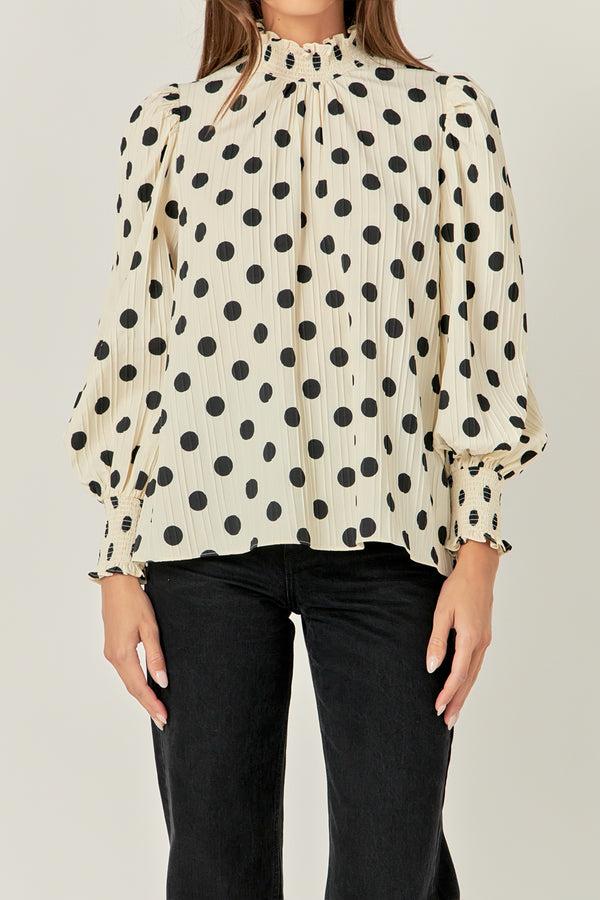 English Factory Polka Dot Smock Neck Blouse IVORY
