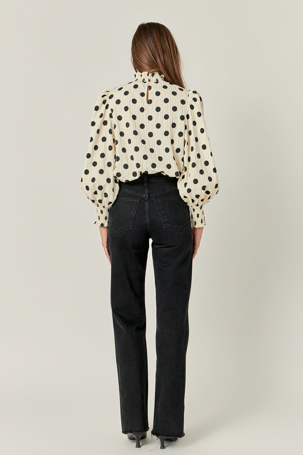English Factory Polka Dot Smock Neck Blouse IVORY