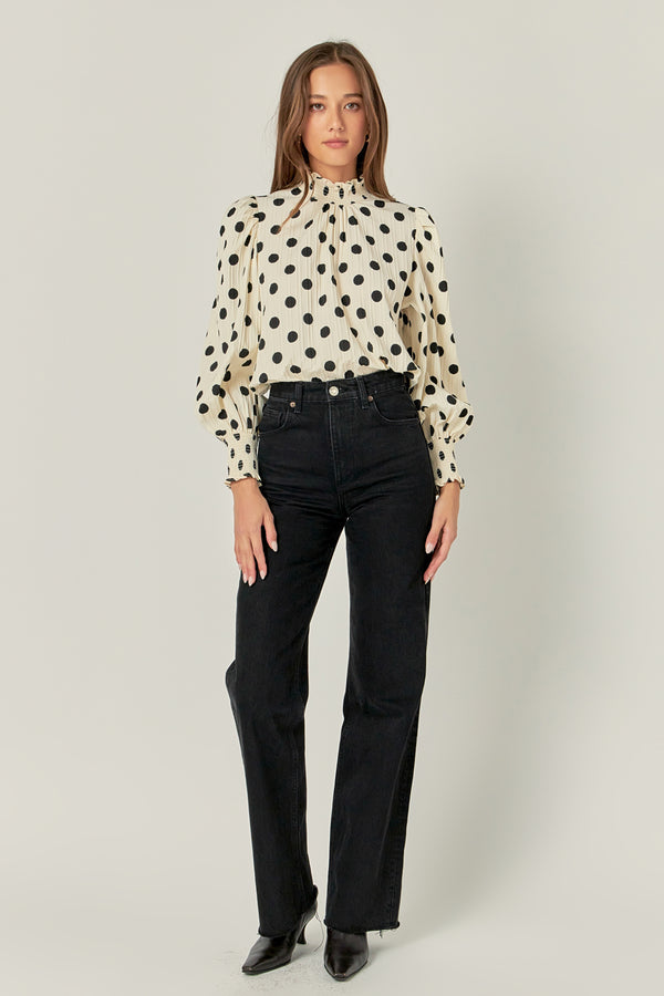 english factory Polka Dot Smock Neck Blouse IVORY