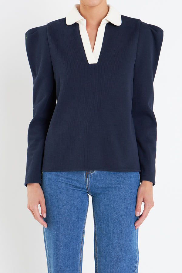 English Factory Polo Collar Sweatshirt NAVY/CREAM