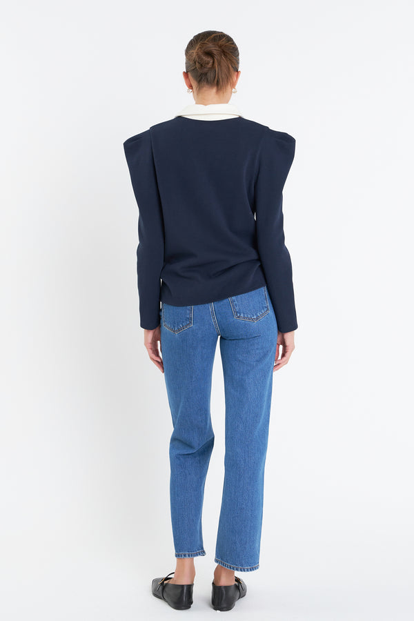 English Factory Polo Collar Sweatshirt NAVY/CREAM