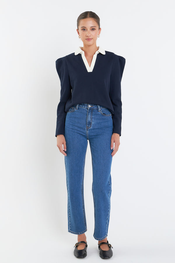 english factory Polo Collar Sweatshirt NAVY/CREAM