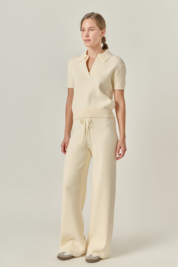 English Factory Polo Knit Short Sleeve Top IVORY