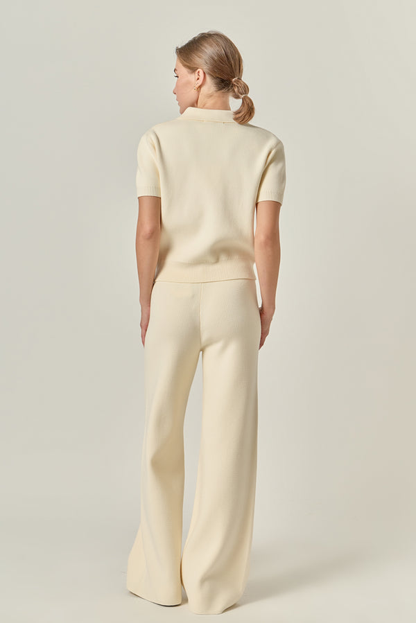 English Factory Polo Knit Short Sleeve Top IVORY