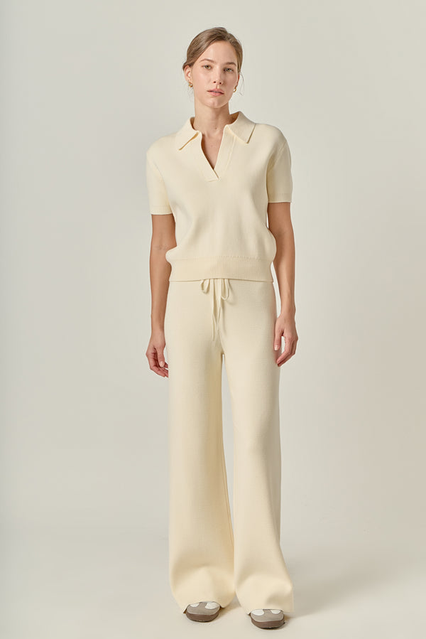 english factory Polo Knit Short Sleeve Top IVORY