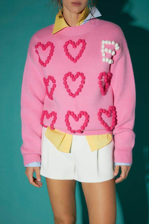 English Factory Pom Pom Heart Sweater PINK