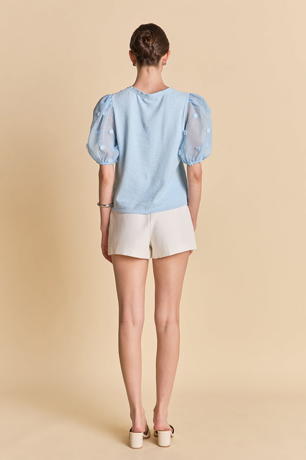 English Factory Pom Pom Mixed Media Top BLUE