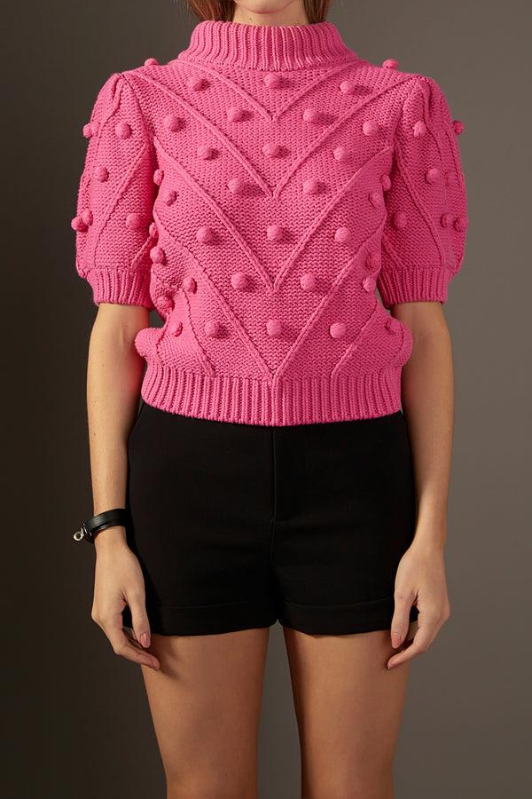 English Factory Pom Pom Puff Sleeve Sweater PINK