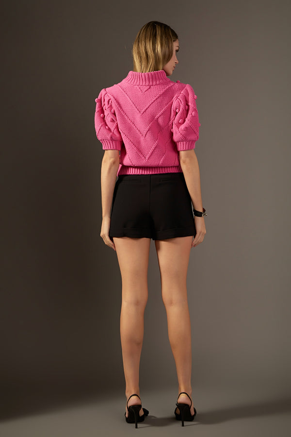 English Factory Pom Pom Puff Sleeve Sweater PINK