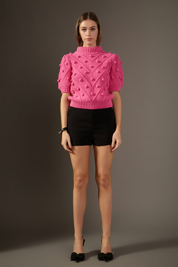 english factory Pom Pom Puff Sleeve Sweater PINK