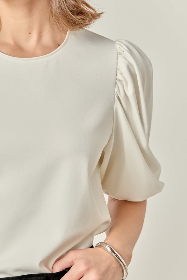 English Factory Ponte Puff Sleeve Top WHITE
