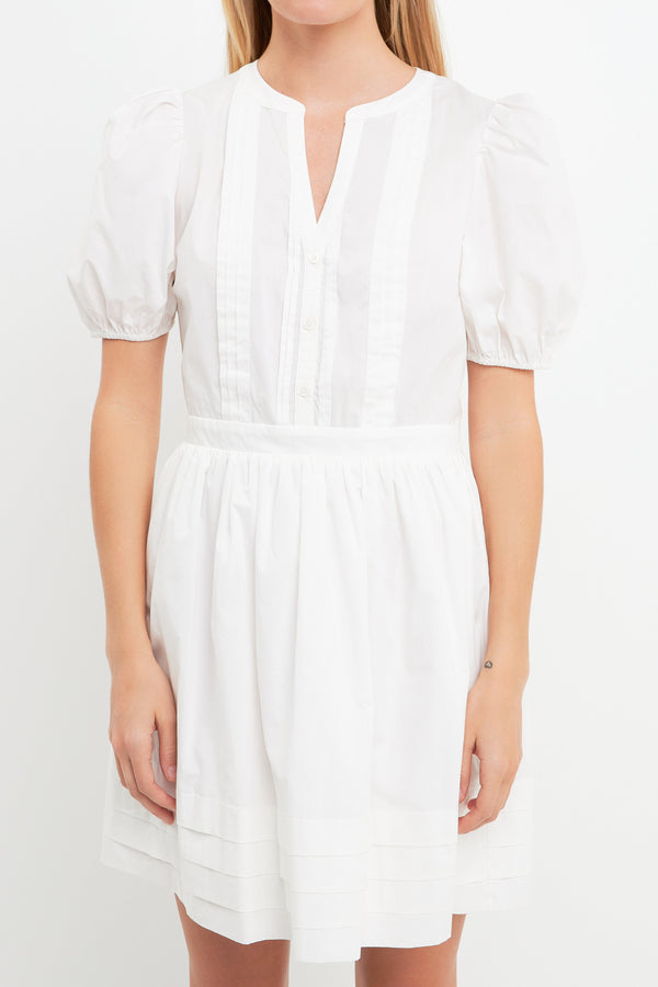 English Factory Poplin Bib Fit & Flare Dress WHITE